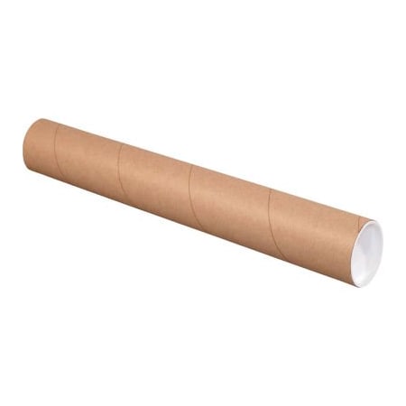 THE PACKAGING WHOLESALERS Mailing Tubes With Caps, 3" Dia. x 20"L, 0.07" Thick, Kraft, 24/Pack P3020K